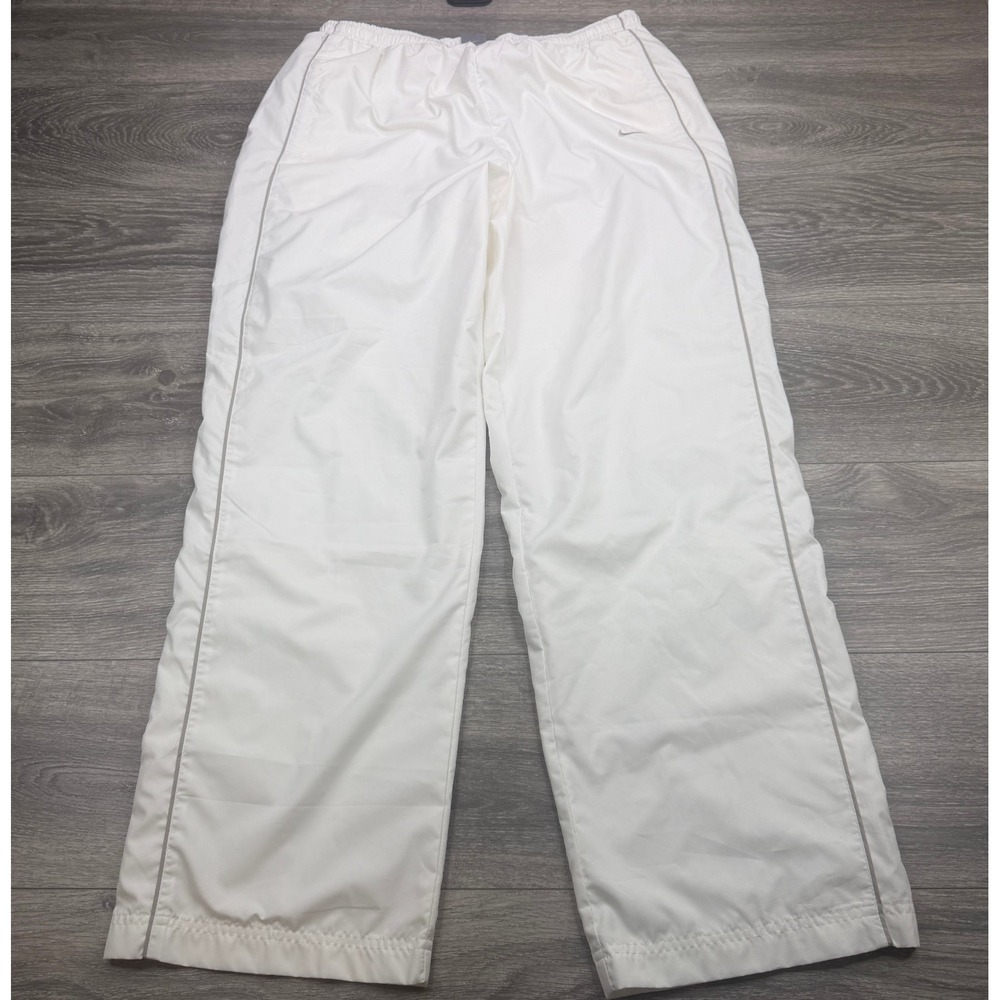 Vintage Nike Track Pants Mens Large White Baggy Ankle Zip Side Swoosh 90s Y2K